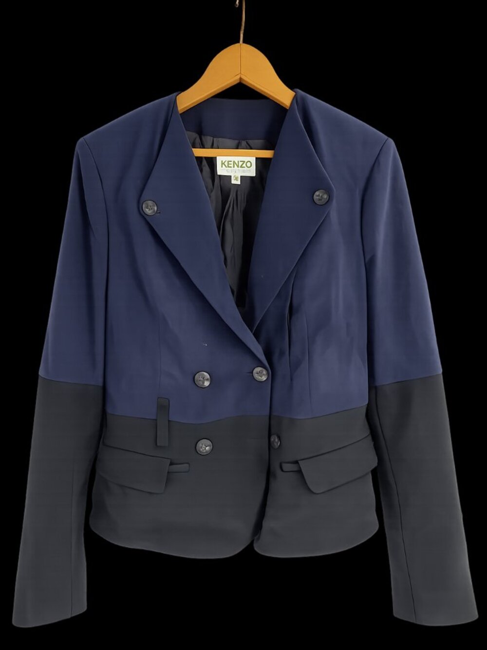 Kenzo Paris Navy Blue Black Colorblock Blazer Jacket FR 42 US 10 L